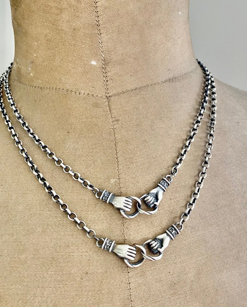 Handmade Brass Pendants Handshake Shape With Chain Necklace Pendant Size 15To20mm For Happy Birthday Gift Pendant