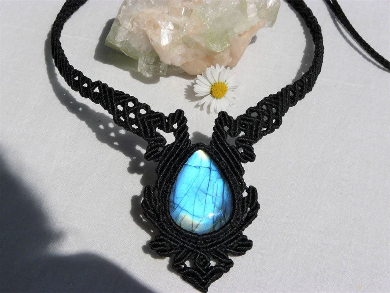 Minimalist Labradorite Macrame Necklace | Daily Boho Wear
