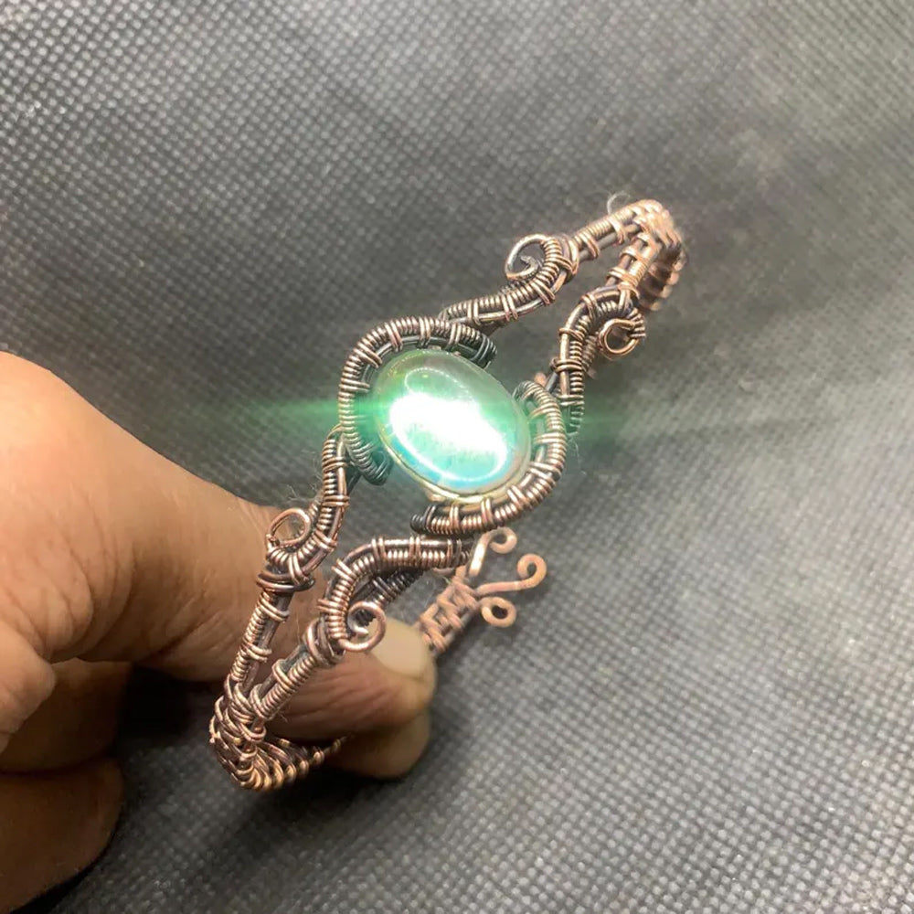 Handmade Oval Shape 20To25MM Copper Adjustable Bracelet Opalite Stone Bezel With Copper Wire Wrapped Set Fashion Bracelet For Women Gift's