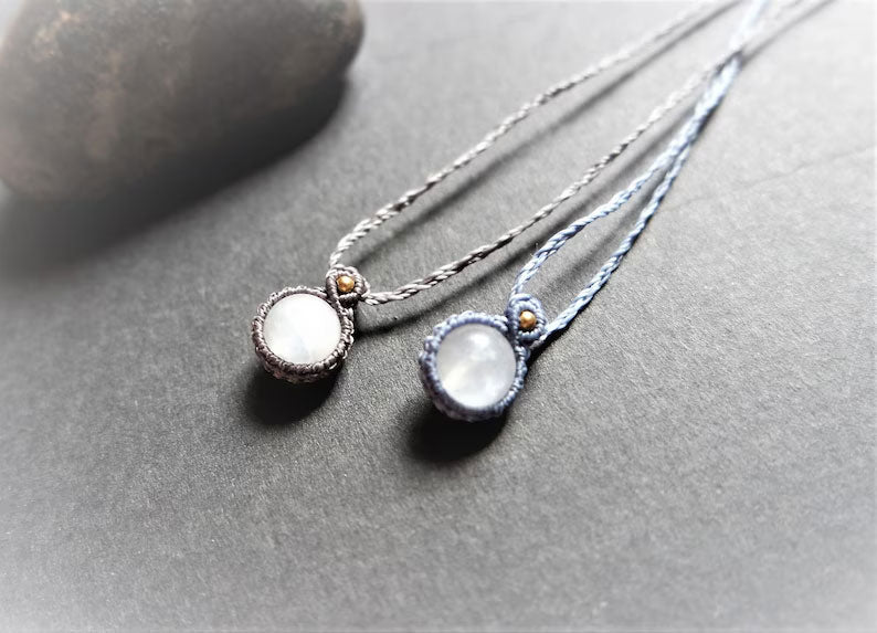Natural Moonstone Macrame Pendants | Pastel Boho Jewelry