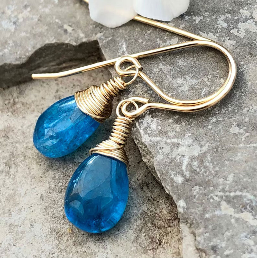 Blue Apatite Handmade Wire Wrapped Dangle Earrings | Jewelry