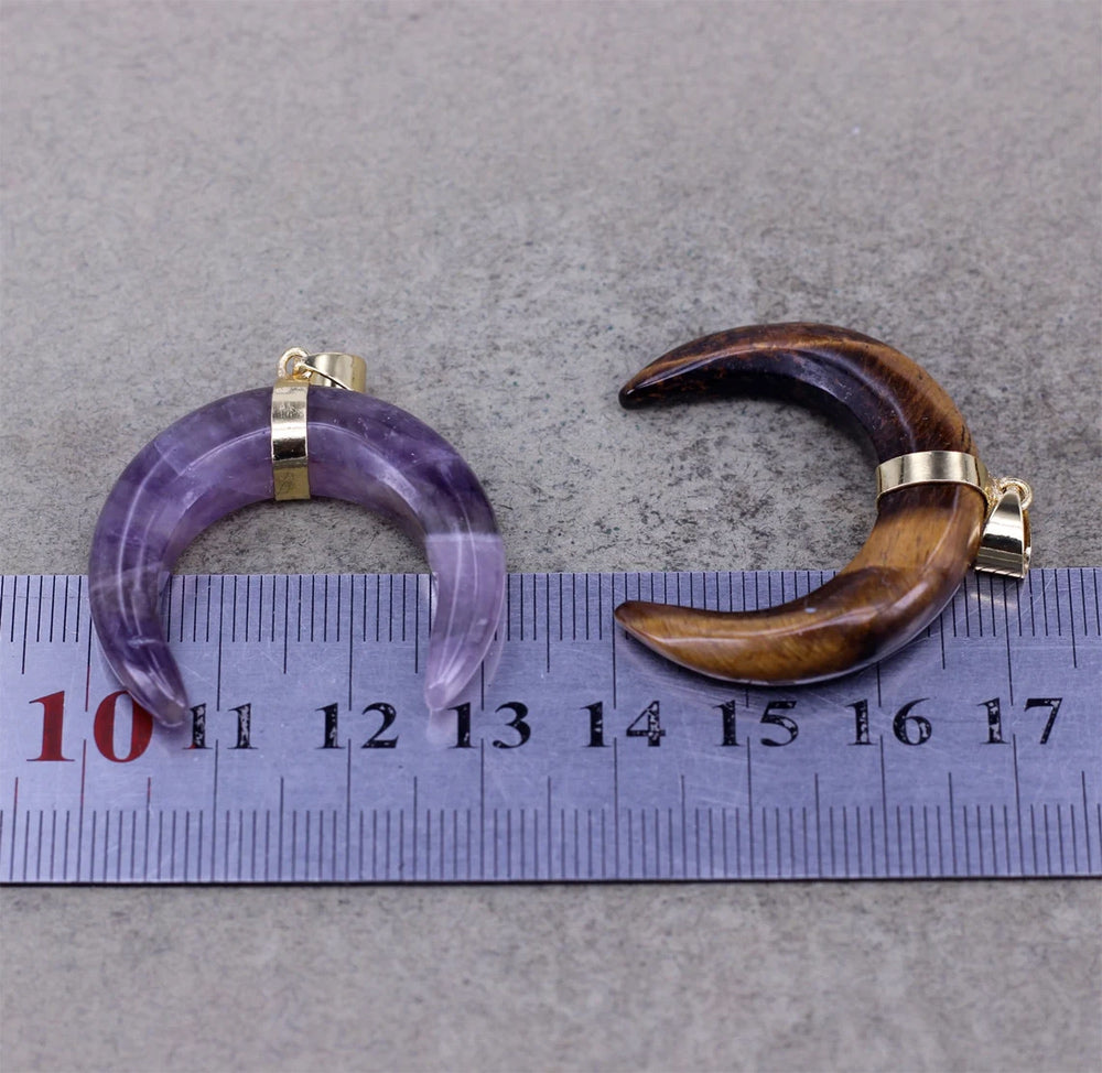 OX-Horn Pendant Natural Crescent Moon Pendants 12mm Natural Multi Color Gemstone 925 Sterling Silver Bezel Set Anniversary Gift's Women or Men Jewelry For Her
