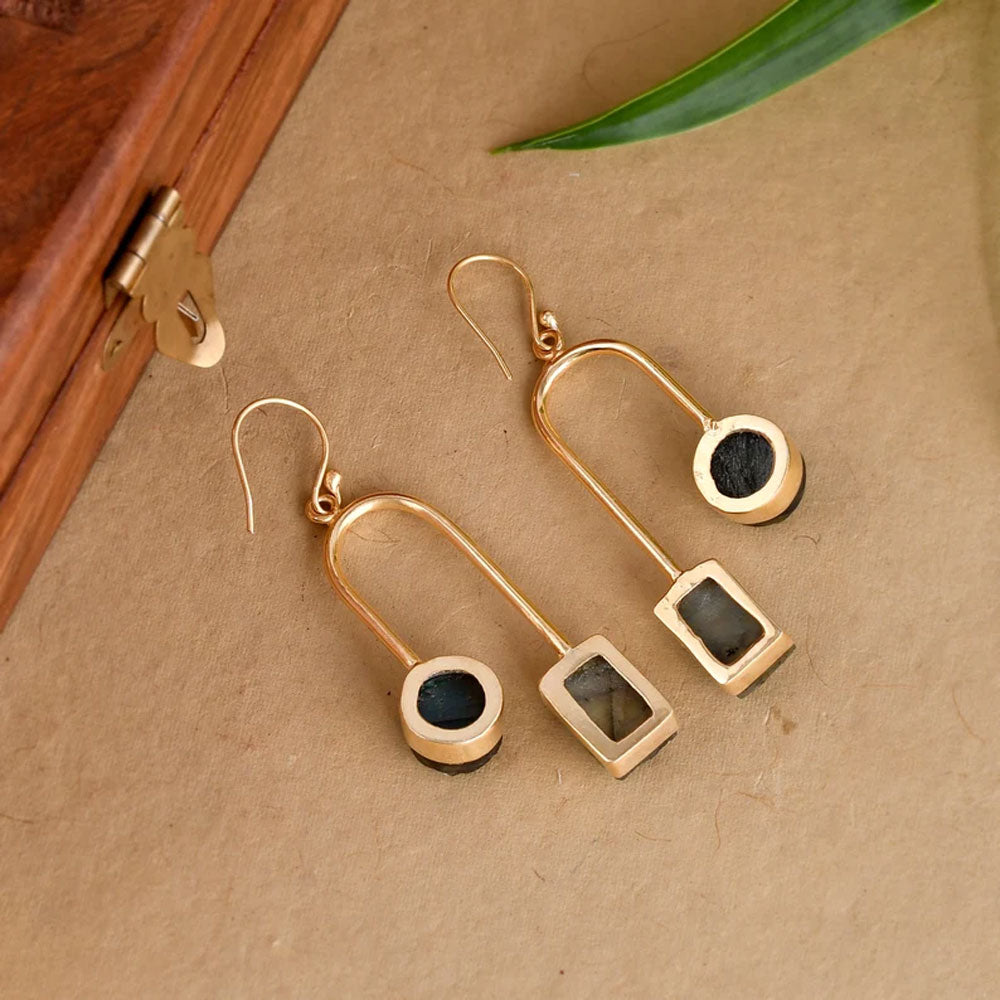 Labradorite Archer Drop Earrings | Gold Plated Gemstone Jewelry