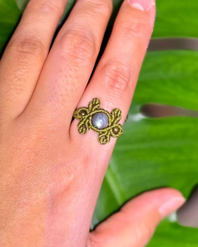 Green Macrame Labradorite Statement Ring | Hari Om Creations