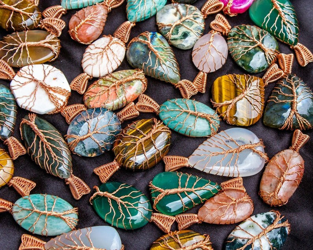 Handmade Copper Wire Wrapped Pendant Pear Shape 20To25MM Mix Natural Stone Pendant For Anniversary Gift for Wife Jewelry