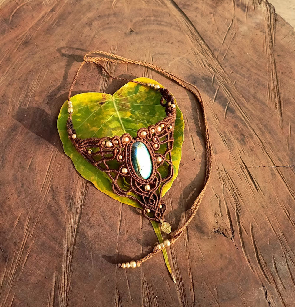 Labradorite Tribal Macrame Choker | Hari Om Creations