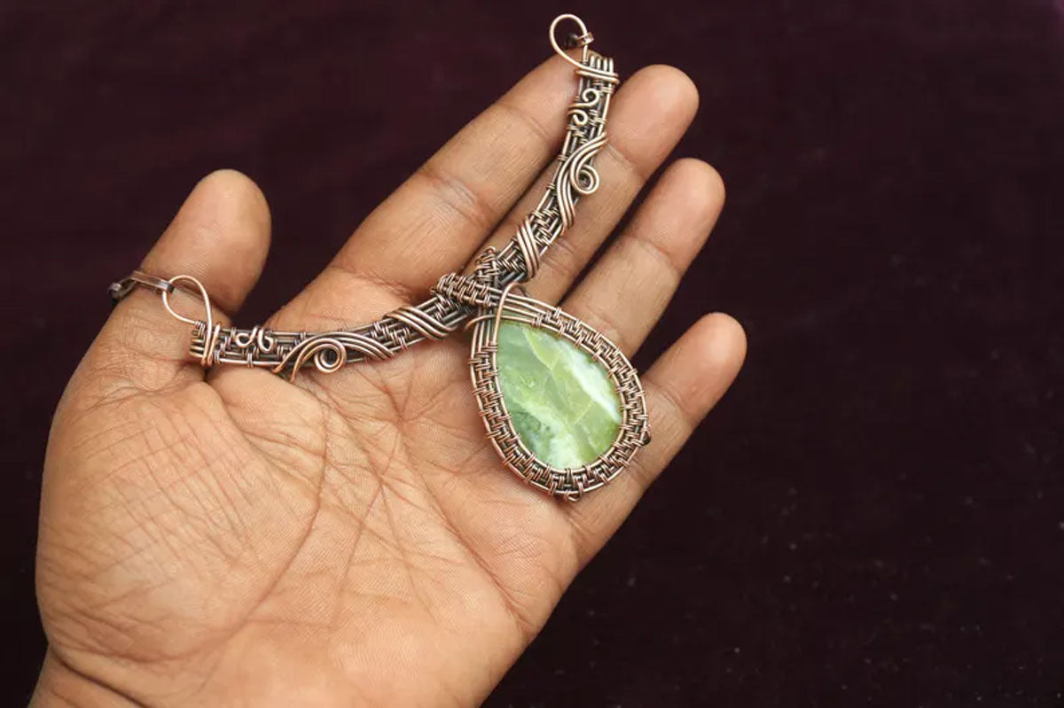 Handmade Wire Wrapped Brass Necklace Stone Size 25To30MM Pear Shape Agate Stone Bezel Set Necklace For Happy Birthday Gift For Women