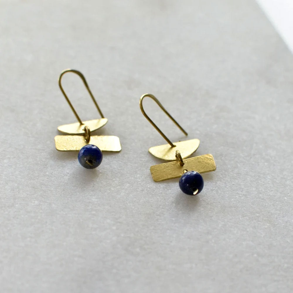 Lapis Lazuli Geometric Earrings | Handmade Brass Jewelry