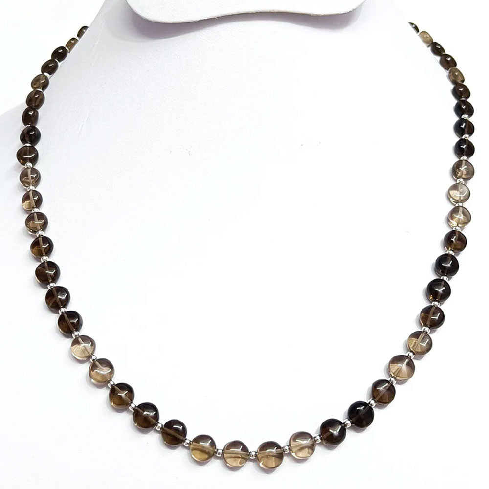 Handmade Brass Smoky Quartz Beads Necklace 5–7MM