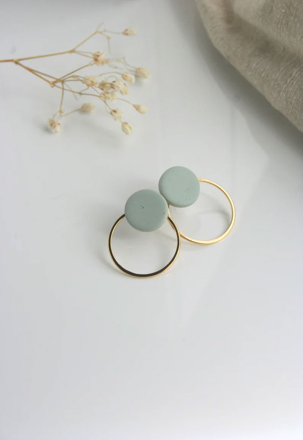 Speckled White Stone Hoop Earrings | Minimalist Gold Jewelry