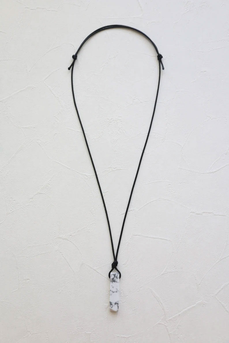 White Howlite Marble Stone Rectangle Pendant Necklace