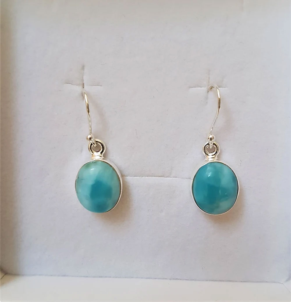 Handmade Larimar Gemstone Silver Dangle Pair Earrings