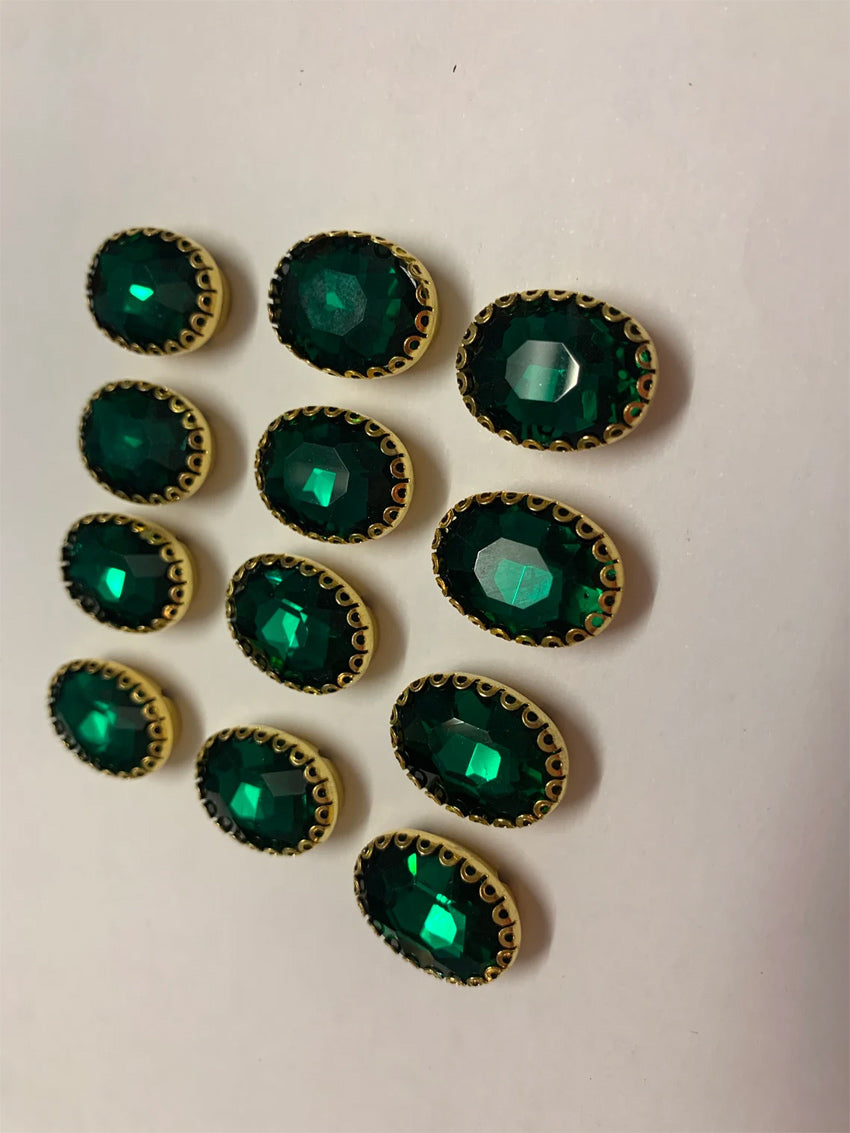 925 Sterling Silver Gold Plated Buttons Oval Shape Emerald Hydro Gemstone Handmade Bezel Set For Happy Birthday Gift's Used For Fancy Drees Jewelry