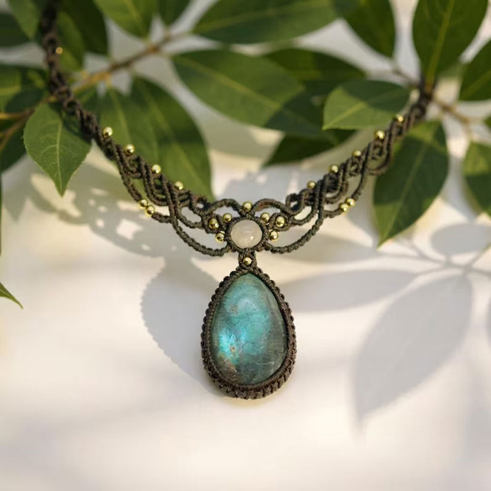 Handmade Labradorite Macramé Necklace | Hariom Creations