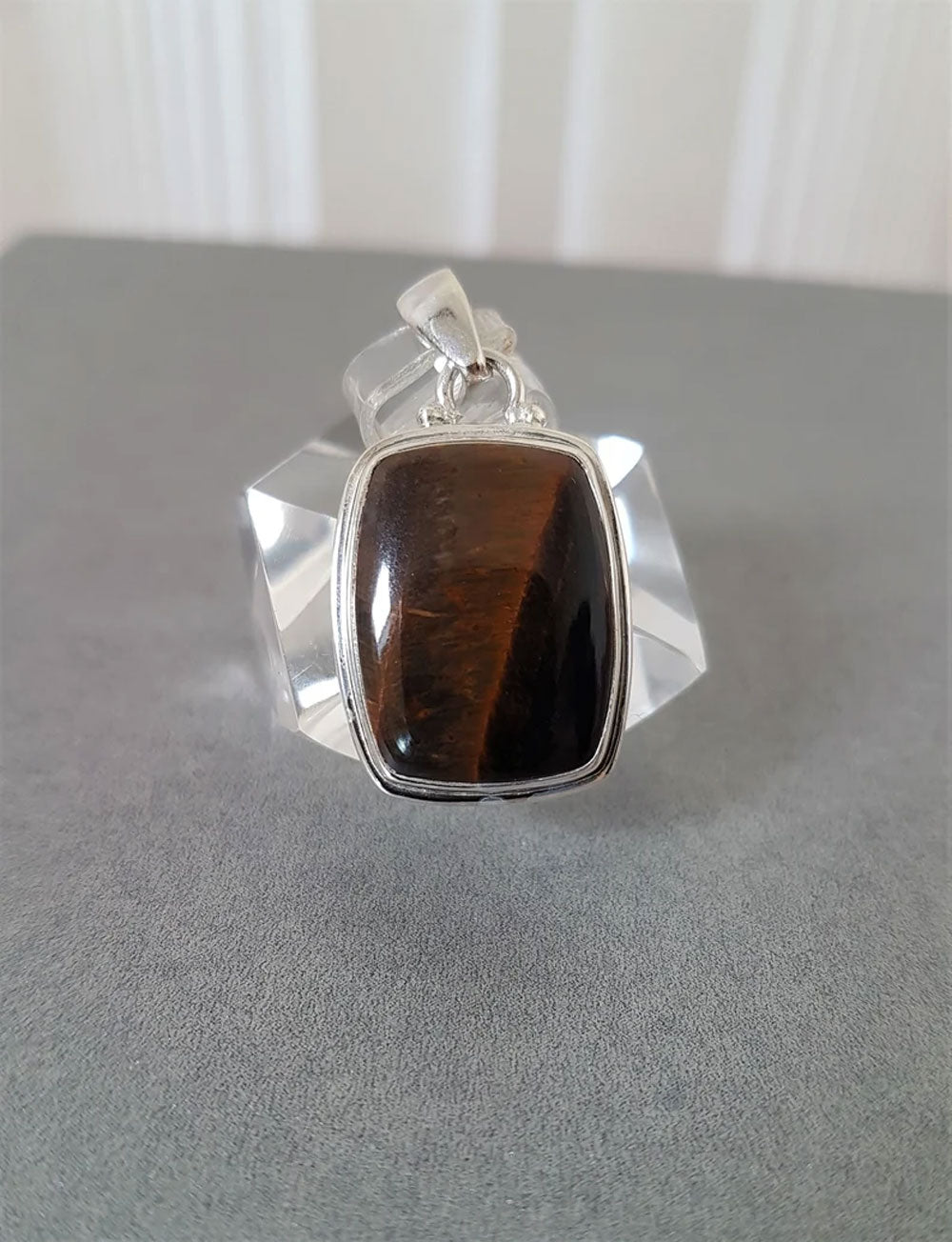 Handmade Tiger Eye Gemstone Brass Pendant 8x12mm