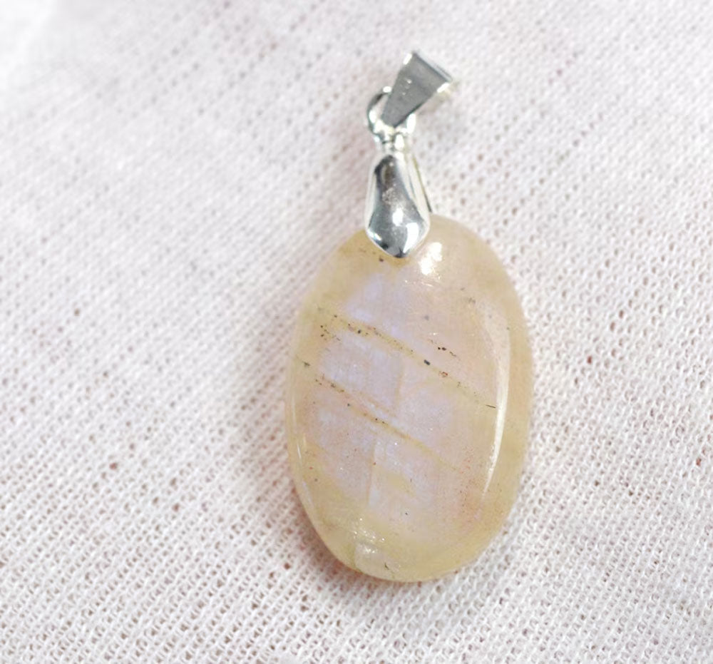 Handmade Rainbow Moonstone Brass Pendant 10X15mm