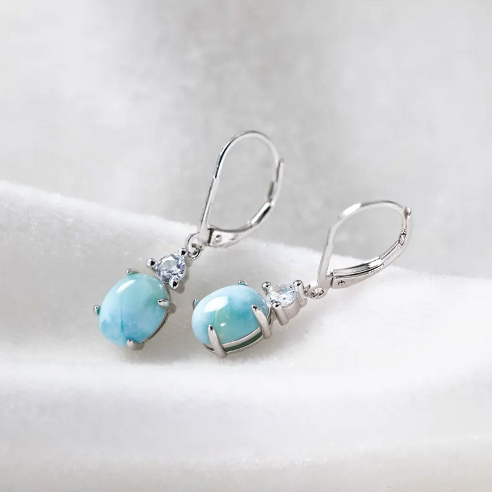 Handmade Brass Hoop Earring Larimar Gemstone Pair