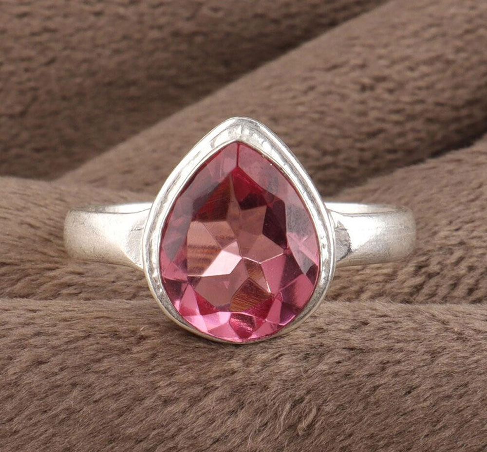 Handmade Pink Hydro Quartz Ring | 9X12MM Heart Bezel Set
