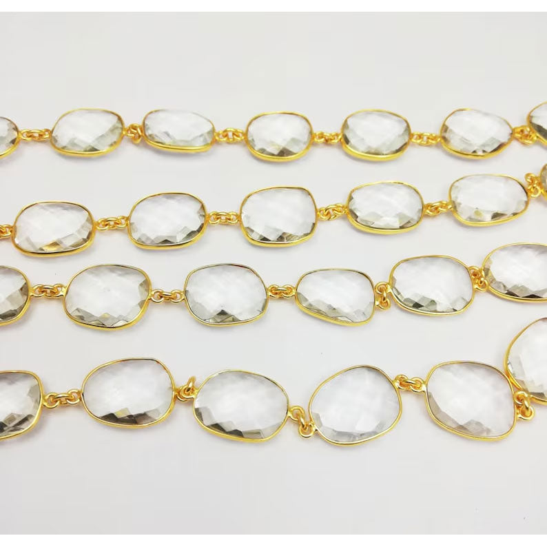 Crystal Quartz Cushion Bezel Setting Chain Finding
