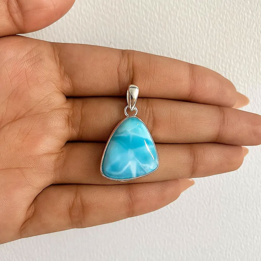 Natural Larimar Gemstone Brass Pendant Cushion Shape