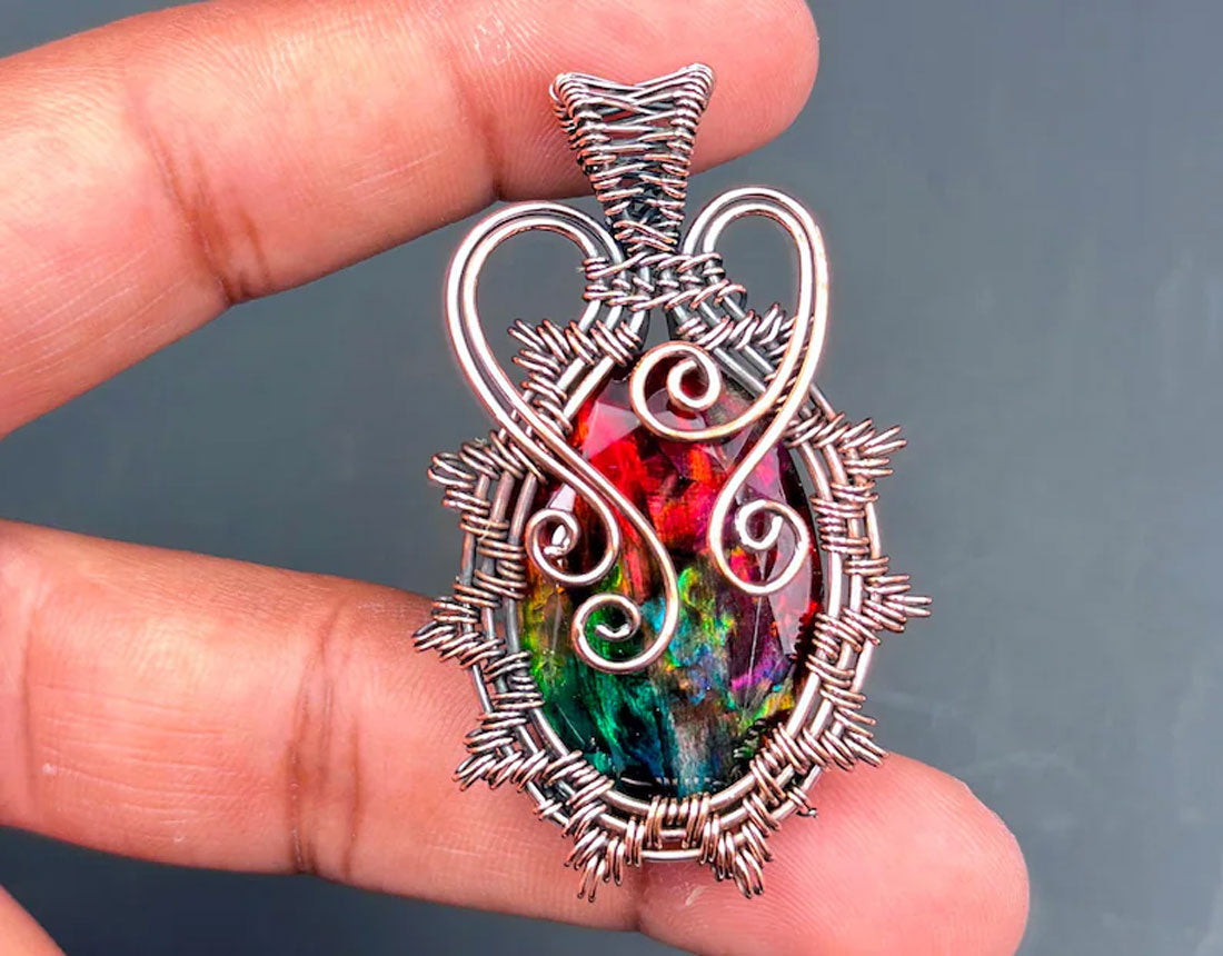 Handmade Brass Wire Wrapped Pendant Oval Shape 25To30MM Lacerated Quartz Stone Pendant For Anniversary Gift for Wife Jewelry