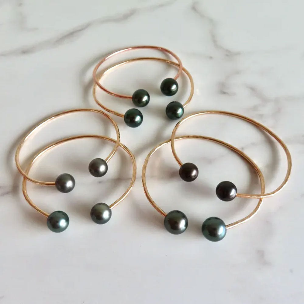 Adjustable Handmade Brass Bangle Size 10MM Round Shape Tahitian Pearls Gemstone Bezel Set Bangle For Happy Birthday Gift For Women