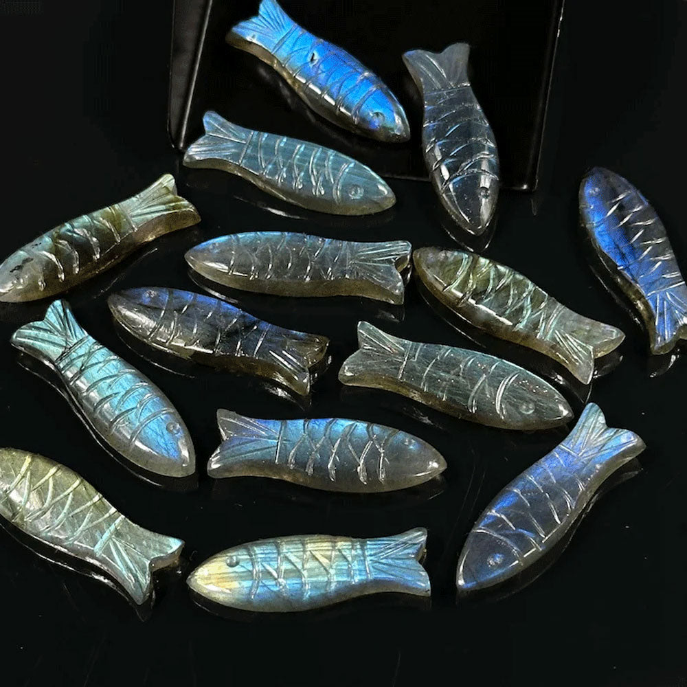 Handmade Carving Gemstone Fish Shape 20MM Labradorite Natural Carving Stone For Used Making Jewelry