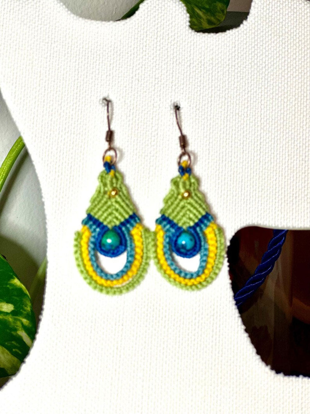 Peacock Green Macramé Drop Earrings | Hariom Creations