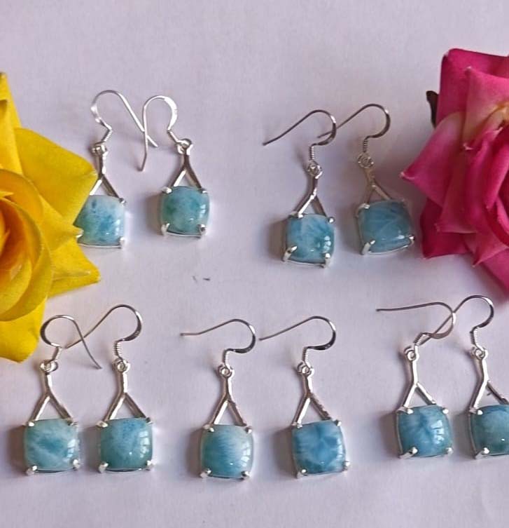 Larimar square-12mm, prong setting, dangle, silver