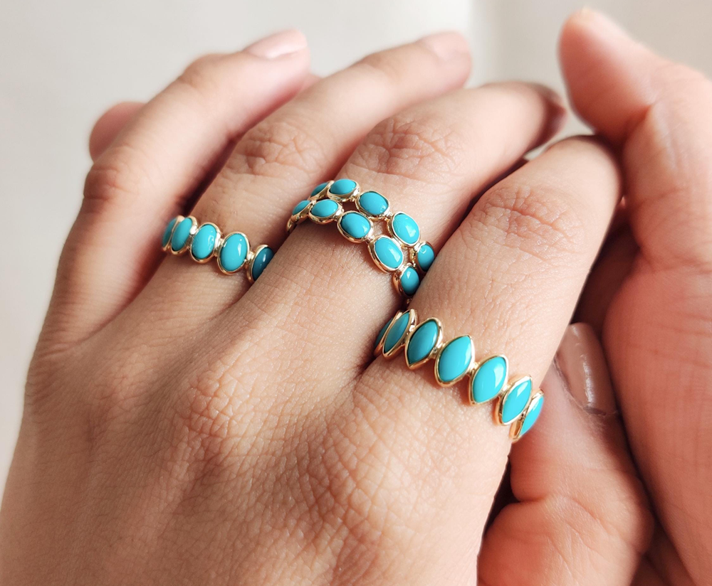 Crafted By Hand Sterling Silver Gold Plated Fine Ring 3X5MM Blue Chalcedony Marquise Shaped Gemstone Bezel Set For Anniversary Gift Women or Men Jewelry