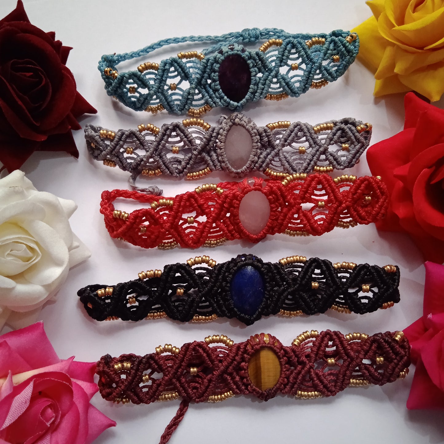 bracelet, multi ple color chord & regular stone