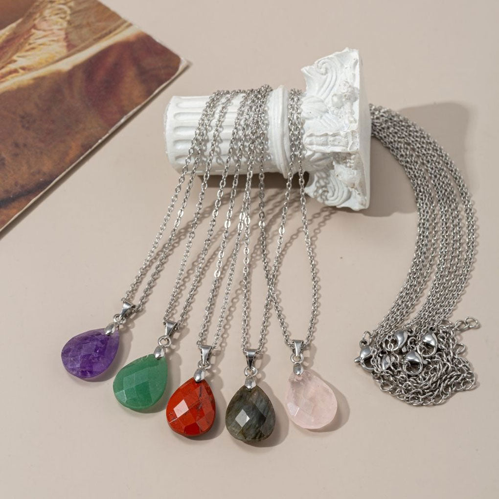 Trendy 2025 9X12mm Drop Shape Multi Color Gemstone Crafted By Hand 925 Sterling Silver Pendant With Chain Necklace Bezel Setting For Anniversary Gift's Women or Men Jewelry