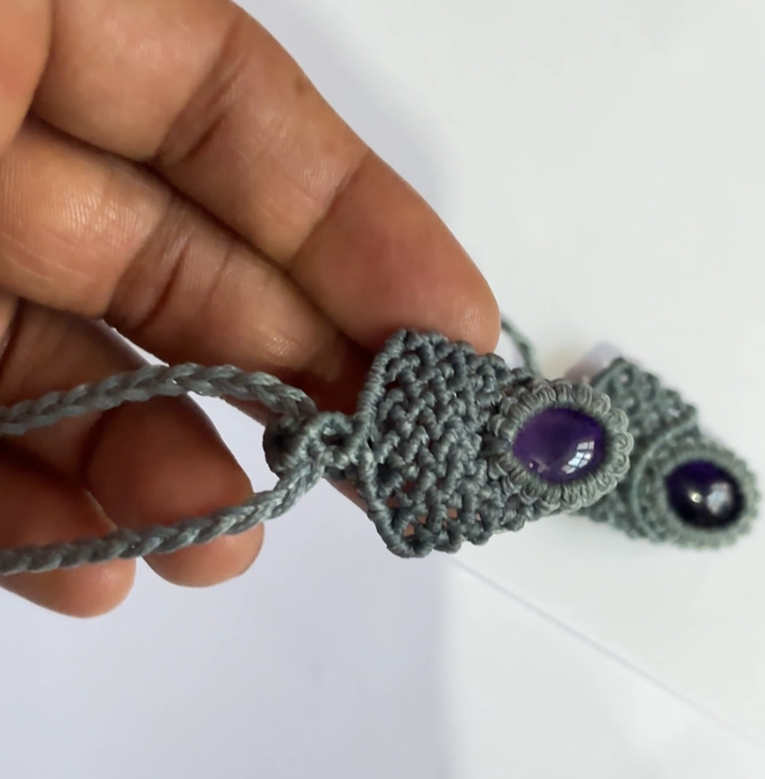Crafted By Hand Macrame Jewelry Awesome Pendant Dark Jungle Green Color Threads 12X15MM Amethyst Oval Shaped Gemstone Bezel Set For Happy Birthday Gift Women Jewelry