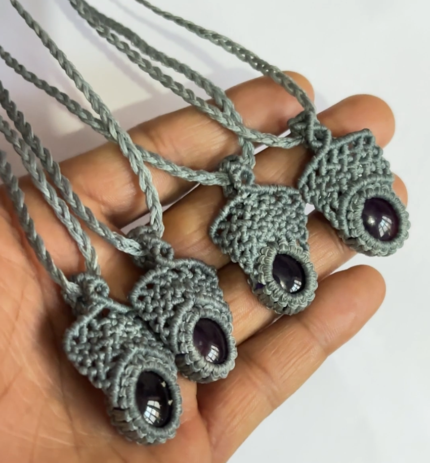 Crafted By Hand Macrame Jewelry Awesome Pendant Dark Jungle Green Color Threads 12X15MM Amethyst Oval Shaped Gemstone Bezel Set For Happy Birthday Gift Women Jewelry