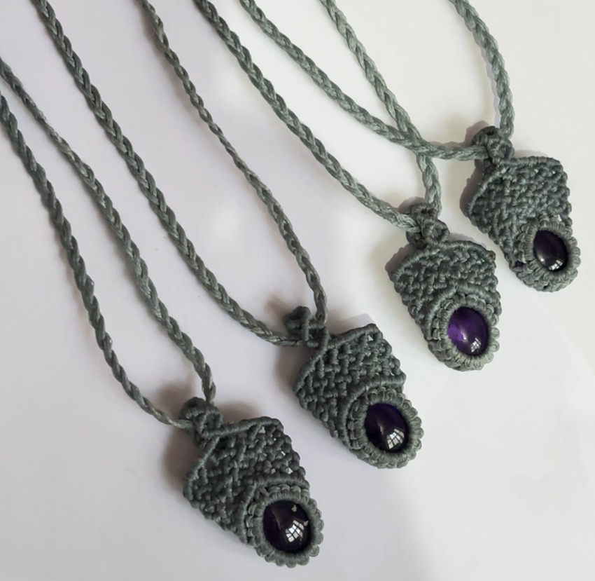 Crafted By Hand Macrame Jewelry Awesome Pendant Dark Jungle Green Color Threads 12X15MM Amethyst Oval Shaped Gemstone Bezel Set For Happy Birthday Gift Women Jewelry