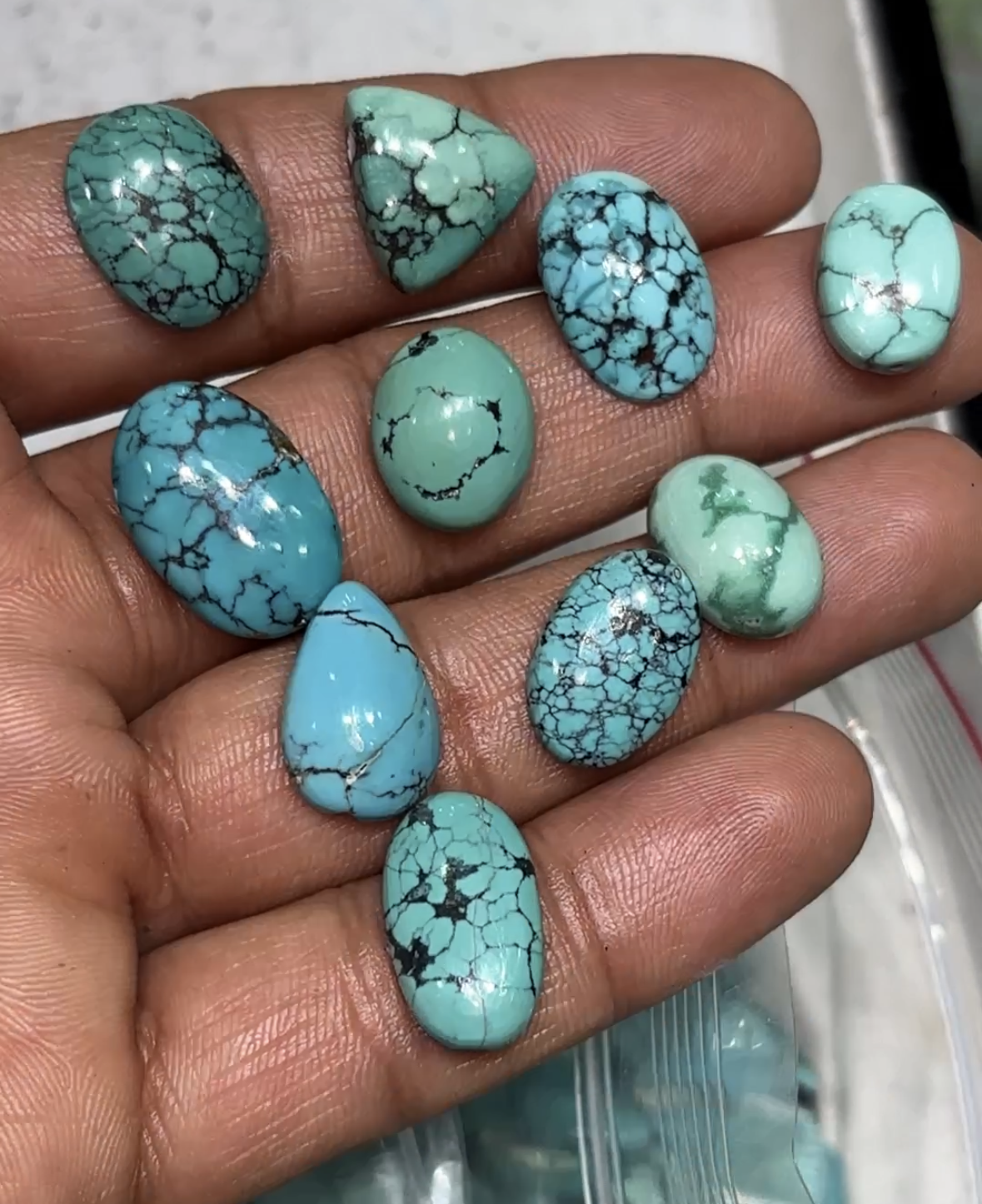 Natural turquoise mix shape & size smooth stone size 10-25mm approx