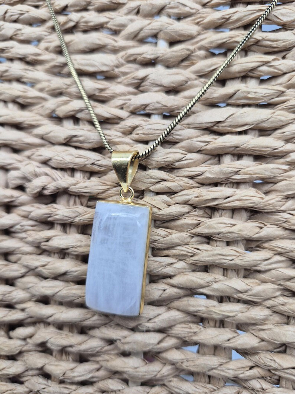 Rectangular Selenite Pendant on Gold Snake Chain | Modern