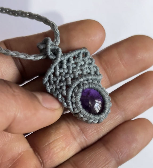 Crafted By Hand Macrame Jewelry Awesome Pendant Dark Jungle Green Color Threads 12X15MM Amethyst Oval Shaped Gemstone Bezel Set For Happy Birthday Gift Women Jewelry
