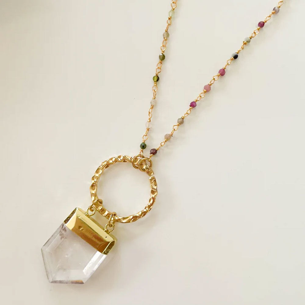 Trendy 925 Sterling Silver Gold Plated Pendant With Chain Necklace Jewelry 8To12mm Double Pointed Pencil Shape Natural Crystal Gemstone Bezel Setting For Anniversary Gift's Women or Men Jewelry For Her
