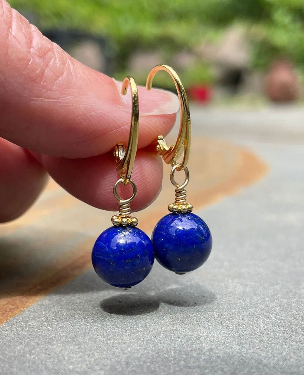 Lapis Lazuli Beaded Gold Plated Hook Earrings | Handmade
