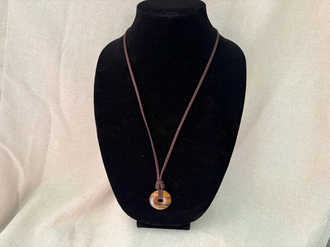 Tiger's Eye Donut Pendant Necklace | Boho Stone Jewelry