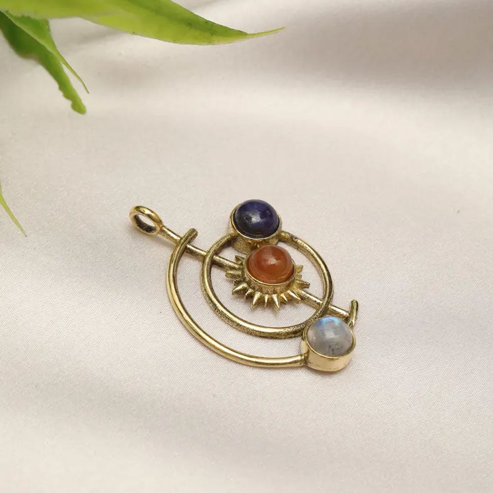 Planetary Pendant - Sun, Moon & Earth Gold Charm
