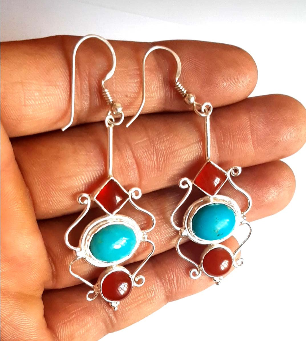 Carnelian, square-8mm, round-8mm, oval-10x12 (turquoise), silver