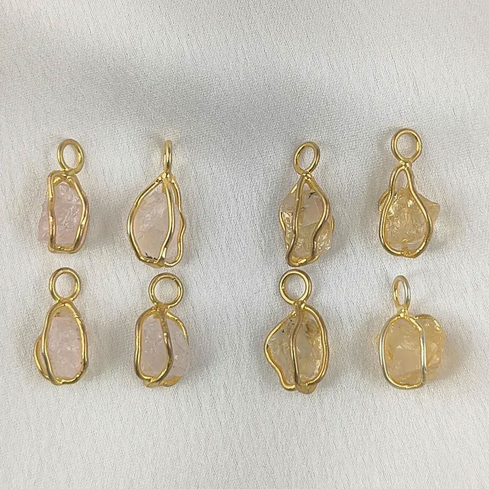 Rose Quartz Raw Stone Pendant | Handmade Brass Crystal Jewelry
