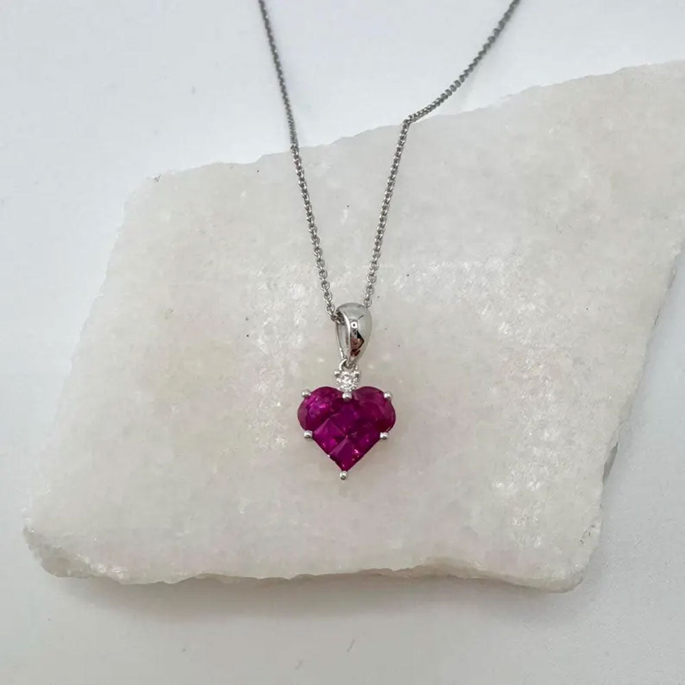 Handmade 10MM Heart Shape Pink Hydro Stone Prong Set Necklace