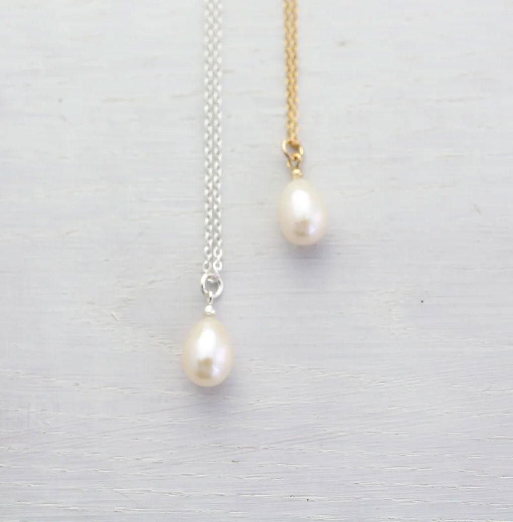 White Pearl Drilled Set Necklace | Handmade Silver Jewelry