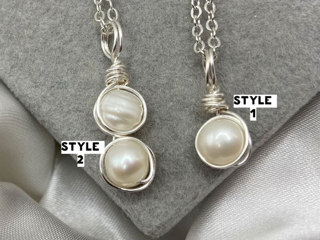 8–10MM White Pearl Bezel Set Handmade Silver Necklace