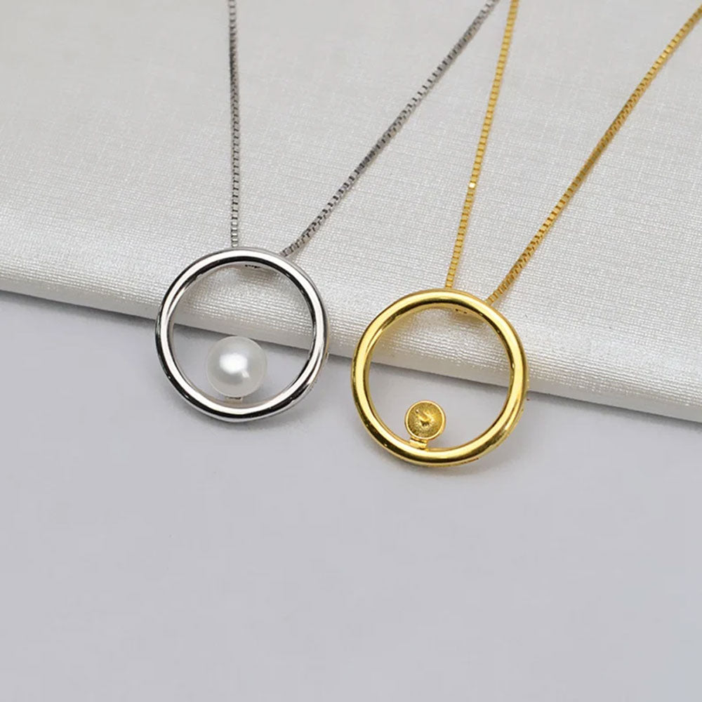 Handmade Silver Pearl Necklace | 8–10MM White Pearl Bezel Set