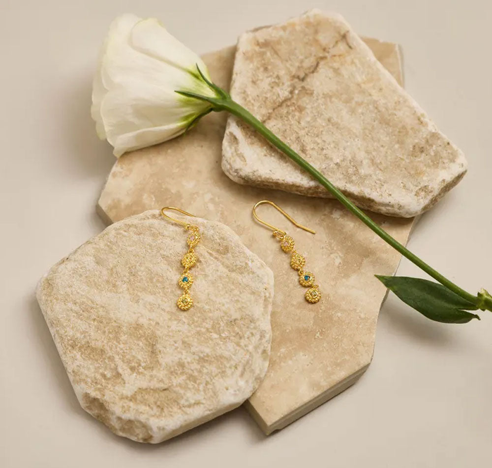 Brass Dangle Earrings with Hydro Quartz | 5MM