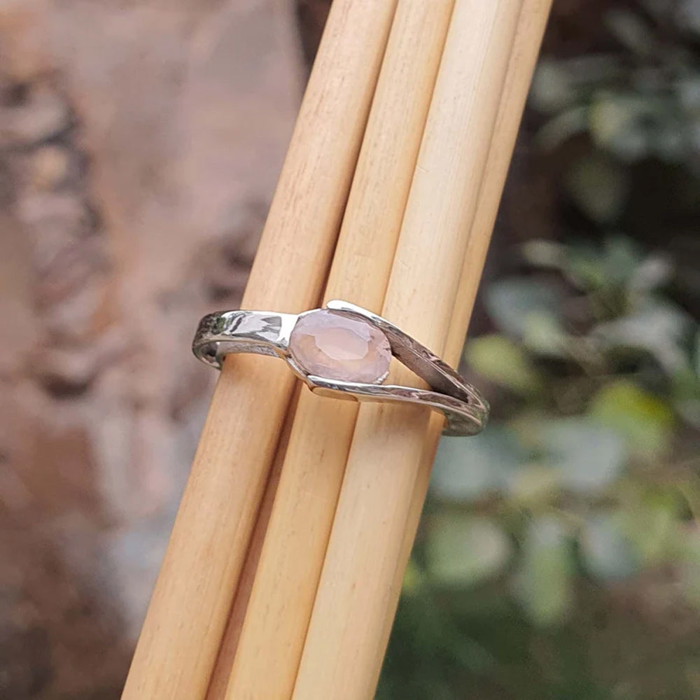 Trendy 925 Sterling Silver Gold Plated Gems Rings 8To10MM Handmade Rose Quartz Stone Oval Shape Bezel Set Ring For Her Jewelry